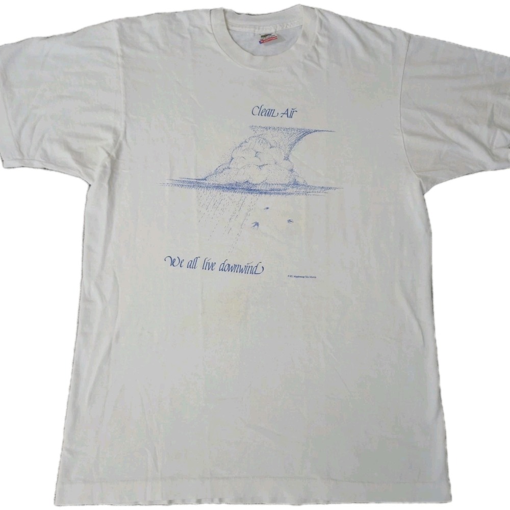Vintage 80s Maplewing Jim Morris Clean Air We All Live Downwind T-Shirt Size L